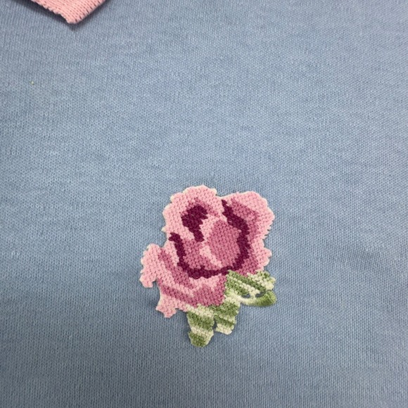 Sport by David Smith Creations Womens Blue Pink Rose Embroidered Polo Shirt XL - Picture 7 of 12